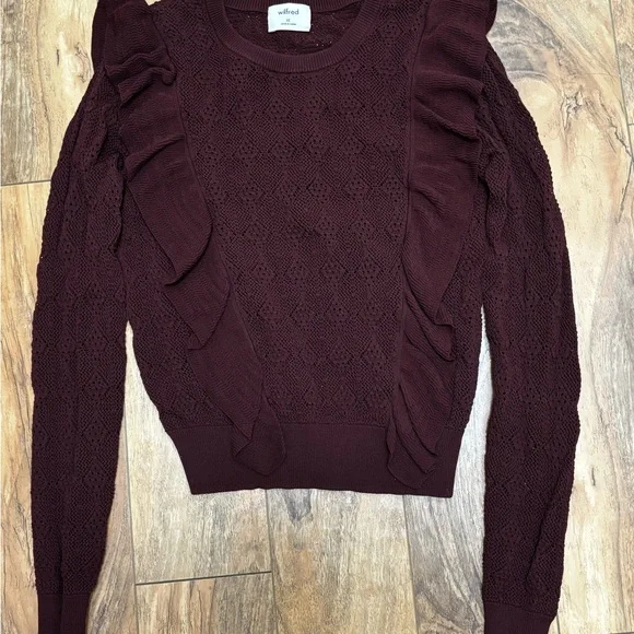 Aritzia Deep Red Ruffle Knit Top - Picture 3 of 5